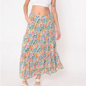 Cynthia Rowley Floral Maxi Skirt - Blue, Orange, Pink size S